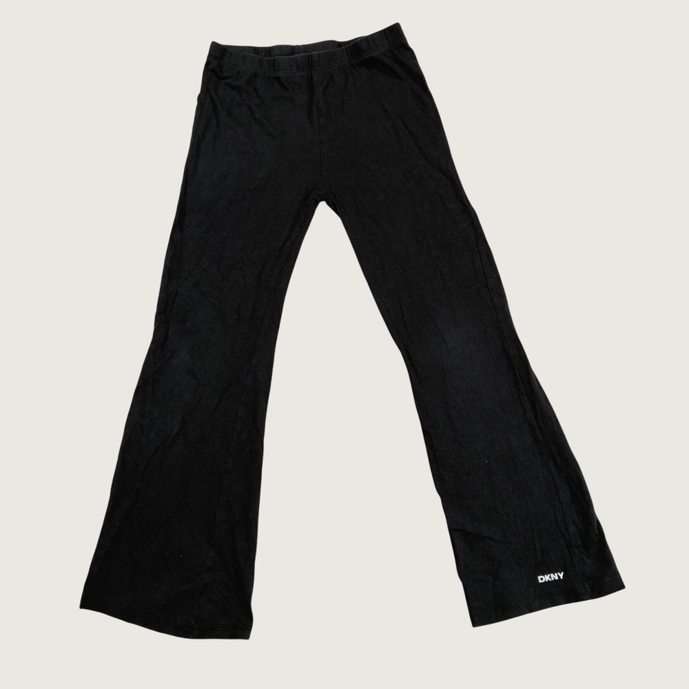 DKNY Girls Flared Leggings Size 7/8 Black Cotton Blend Logo Stretch Pants
